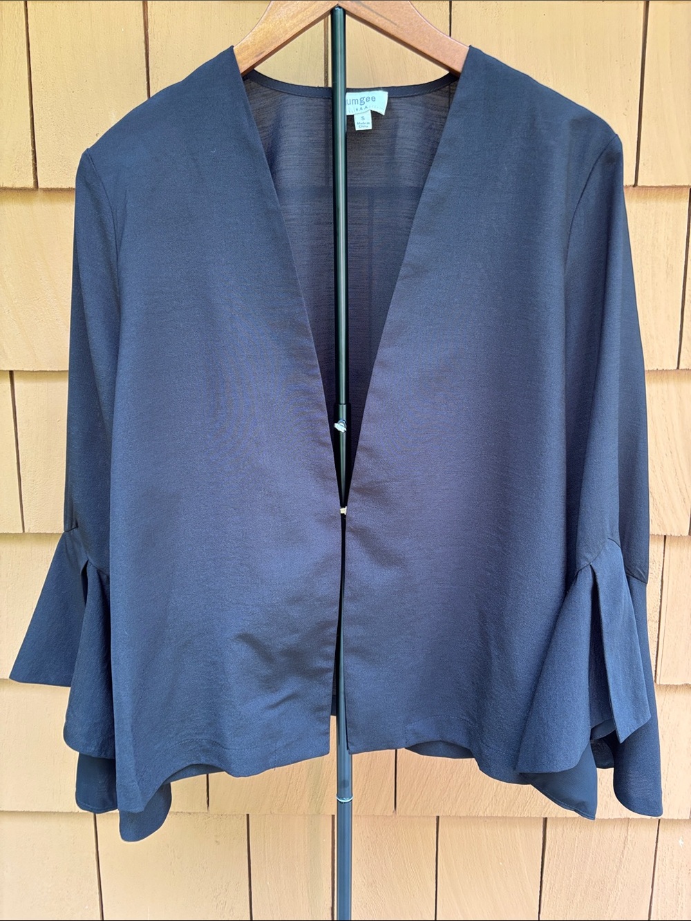 Umgee Black Crepe Bell Sleeve Flowy Boho Chic Topper Jacket Blazer A3921 Size S